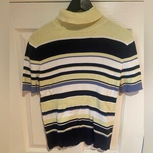 croft & barrow Yellow Ribbed Short Sleeve Turtleneck Top